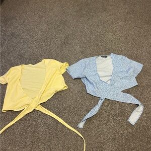 Hollister Yellow Short Sleeve Tie-Front Wrap Top